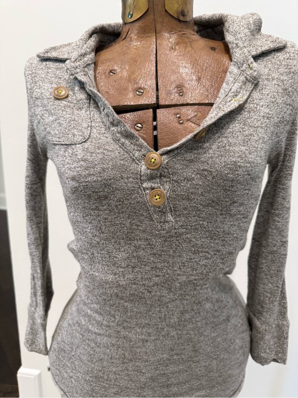 Free People Heather Gray Henley Collar Pullover